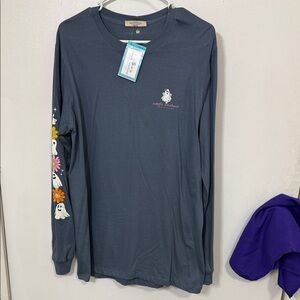 Simply Southern Slate Blue Long-Sleeve Tee with Ghost & Floral Sleeve